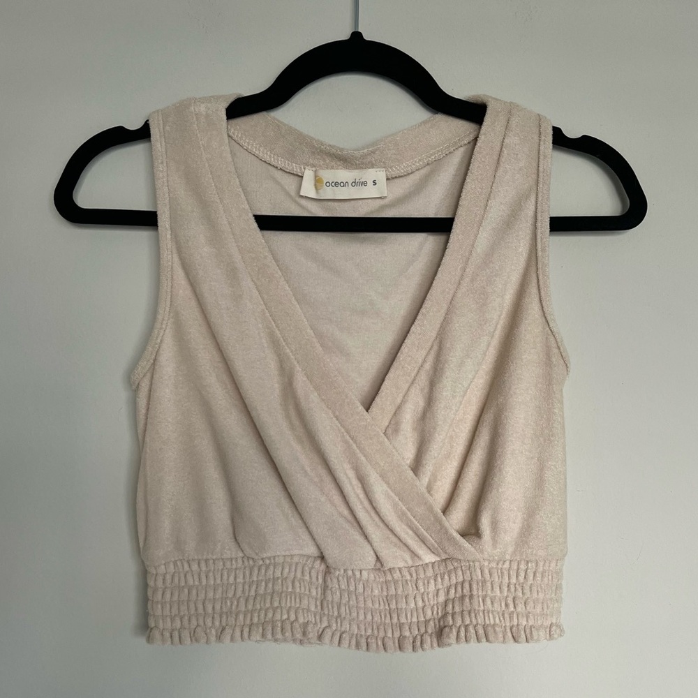 Ocean Drive Terry Cloth Surplice W/ Smocked Waist